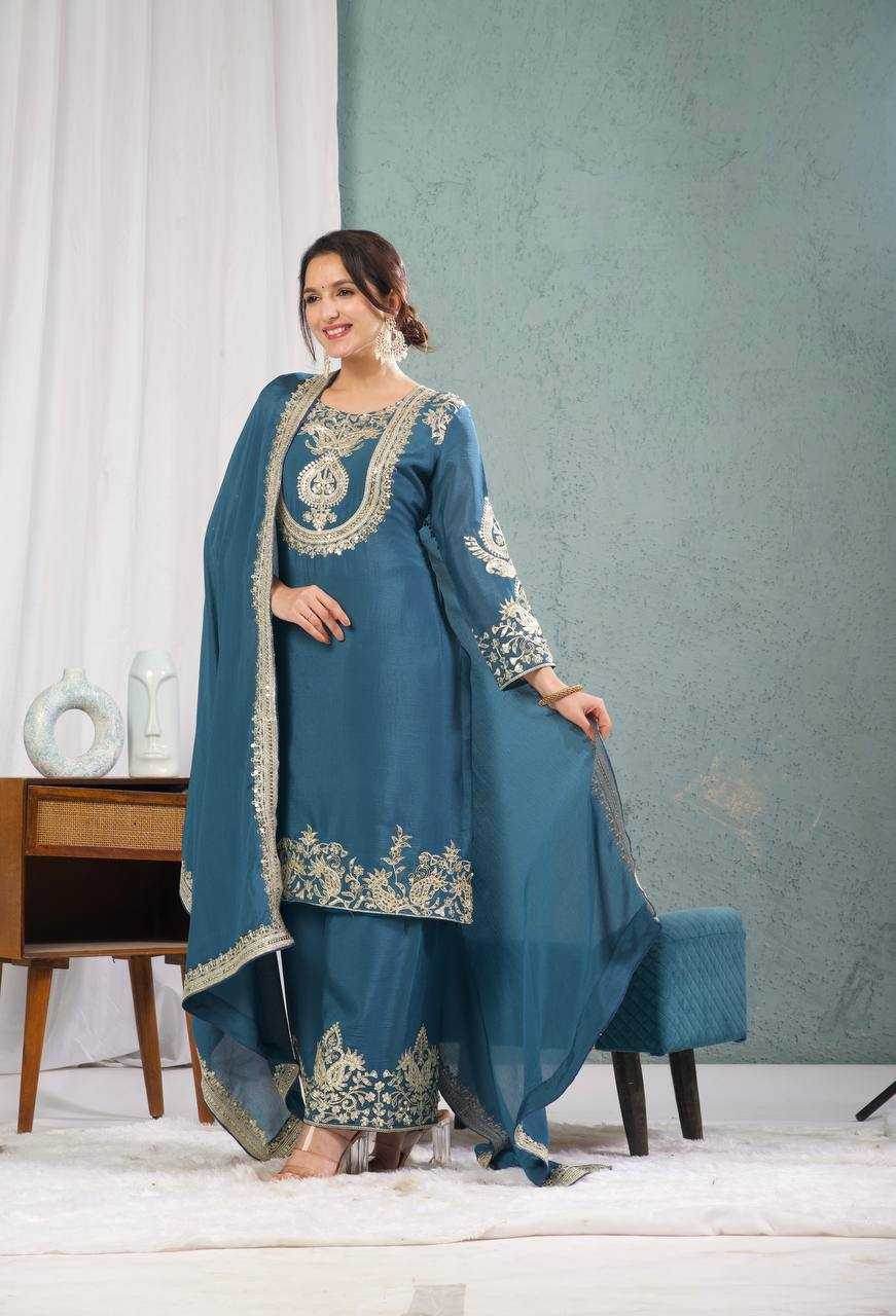 Chinon Silk Ladies Embroidery Designer Suit - MYLUXURY LANE ENTERPRISE
